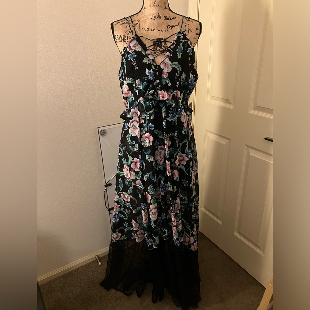 Express long floral flower print maxi dress gown lace backless large 12